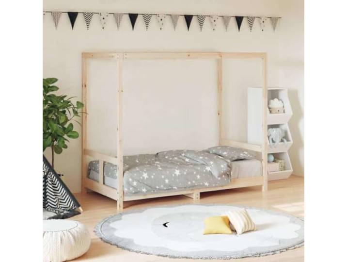 LPERTGFHU Kinderbett - Kiefer Massivholz - Einzelbett 80x160 cm Rustikale Optik, Stabile Holzlatten, Baldachin-Design, Einfacher Ein-Ausstieg