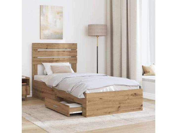 KTHLBRH Bettgestell mit Schublade, Eichenholz, handgefertigt, 90 x 190 cm Technisches Holz, modernes Design, Metallgriffe, leicht zu reinigen, Verwendung im Innenbereich