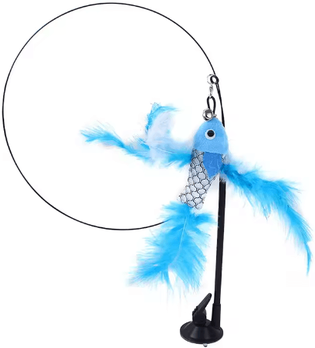 Inspire Picks Feather Fly Suction Cup Bird Teaser Wand Toy For Cats blue Fish