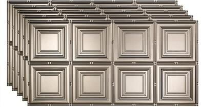 Fasade FASÄDE Portrait Decorative Vinyl 2ft x 4ft Glue Up Ceiling Panel in Brushed Nickel (5 Pack)