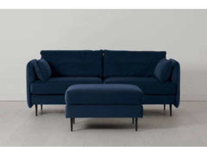 Model 19 Dreisitzer-Sofa mit Polsterhocker, Indigoblau