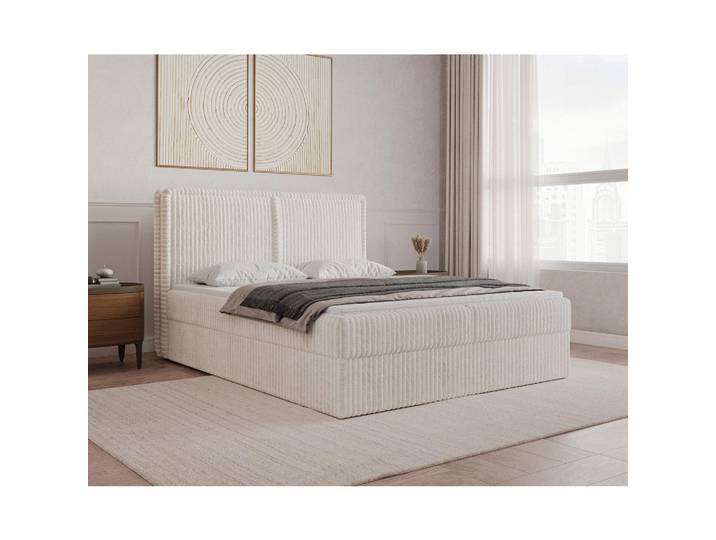 Livetastic Boxbett, Beige, Kunststoff, Kiefer, H2 + H3, Höhe ca. 20 cm, 160x200 cm, gepolstertes Kopfteil, Stoffauswahl, Topper durchgehend, in verschiedenen Größen erhältlich, Schlafzimmer, Betten, Doppelbetten