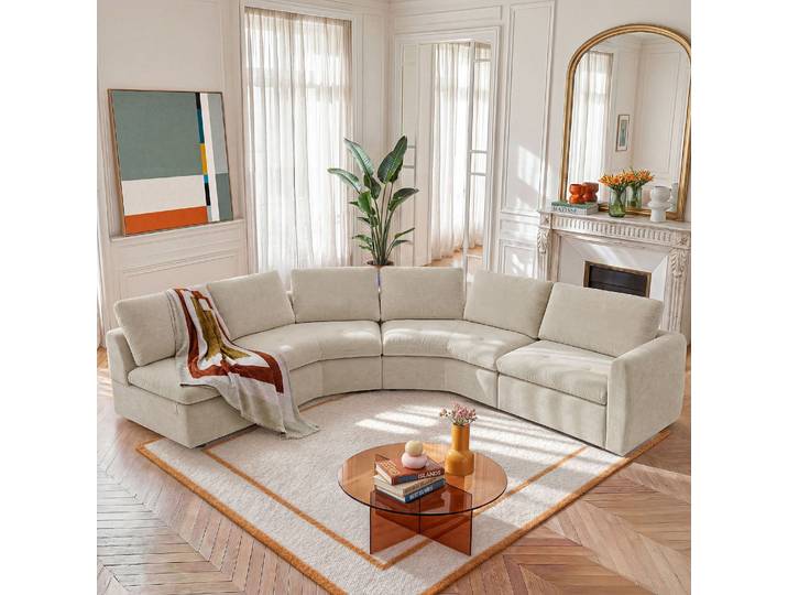 HABITAT - Grand canapé panoramique modulable en tissu - Beige meringue - Ameria