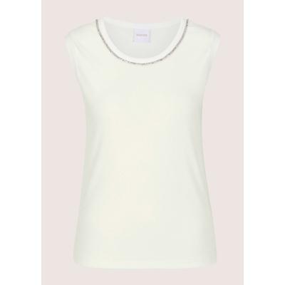 Kurzarmshirt MADELEINE "Top Elegantes Kurzarm Sommeroberteil mit Strass", Damen, Gr. 48, weiß (wollweiß), Obermaterial: 95% Viskose CV. 5% Elasthan EL., Modern, tailliert, Shirts, Strassband