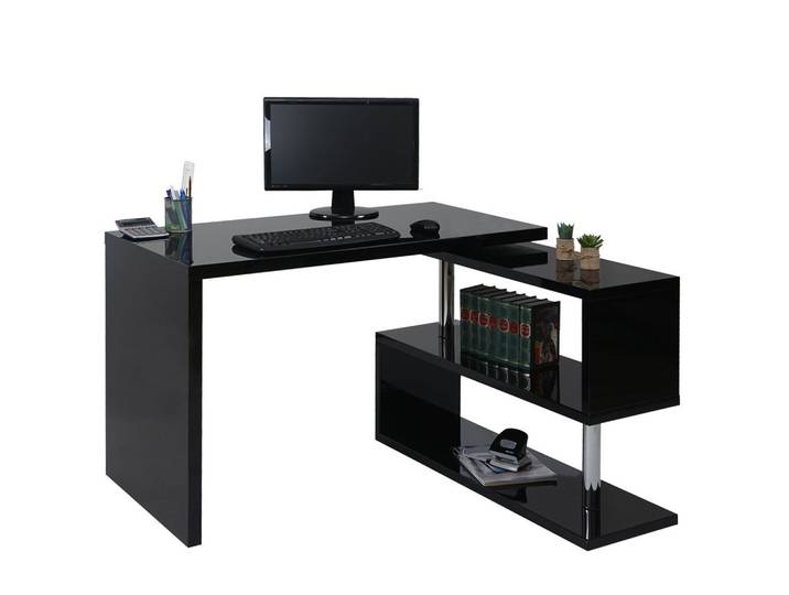 DESIGN ECKSCHREIBTISCH rechteckig Hochglanz Schwarz