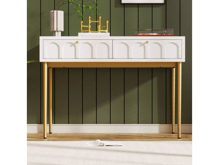 Bladez - Meuble coiffeuse avec 2 tiroirs - Buffet/Commode pour chambre - 100x76 5x45 cm - Bois+Blanc