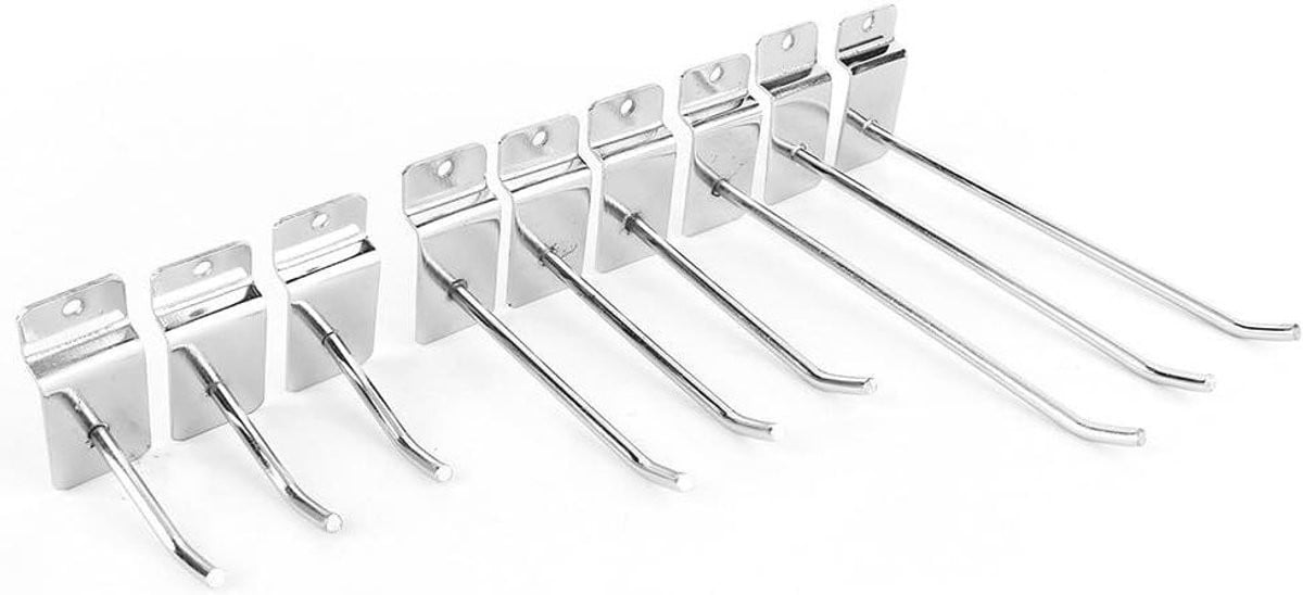 Set van 25 roestvrijstalen slatwall paneelhaken, 6 inch, zilverkleurig