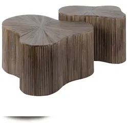 KAWOLA Couchtisch INKA Set 2-tlg. Teakholz braun Kleeblatt-Form