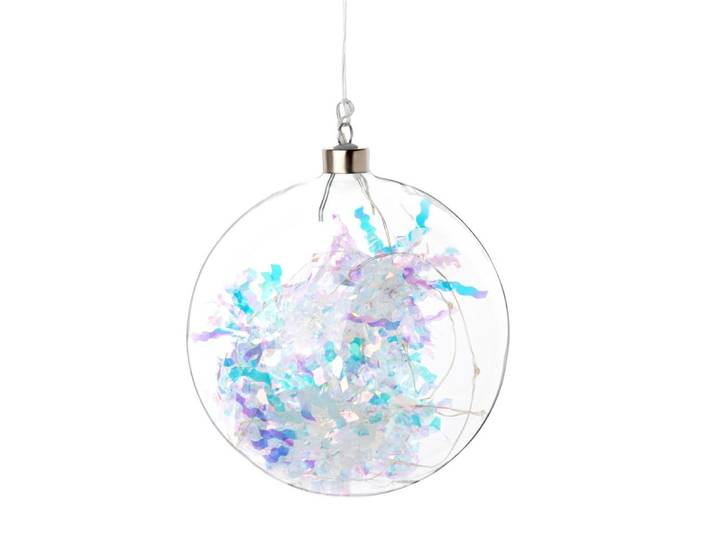 Leuchtende Weihnachtskugel aus Glas mit irisierender Dekor