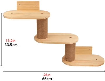 Inspire Picks Wall Mounted Wooden Cat Climbing Shelves & Sisal Scratching Playground triple Ladder