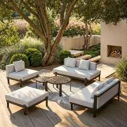 Loungegarnitur Cherry Hellgrau Outdoorstoff/Metall