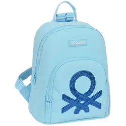 Benetton, Kindergartentasche, Lässiger Rucksack Sequins Hellblau 13 L