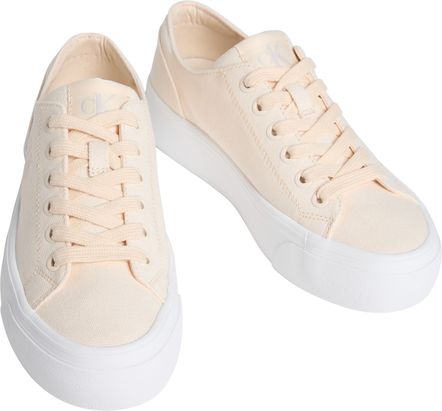 Plateausneaker CALVIN KLEIN JEANS "VULC FLATFORM LOW CV MG", Damen, Gr. 42, Textil, beige, unifarben, Schuhe Plateausneaker, Schnürschuh, Freizeitschuh, Halbschuh mit seitlichem Logo beige 42, Textil