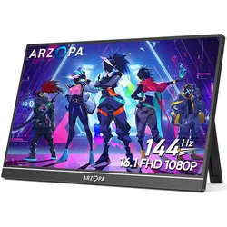 Arzopa Portable Monitor Z1FC 16,1" (1920 x 1080 Pixel, 16.10"), Monitor, Schwarz