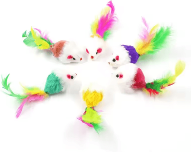 Inspire Curations PlayPounce Feather Mouse Cat Toy Set random Color 5pcs