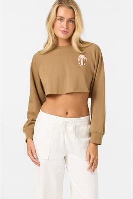 O'Neill s Palm Raw Edge Crop Fleece in Dark Khaki, Size Medium, Elastane/French Terry/Polyester