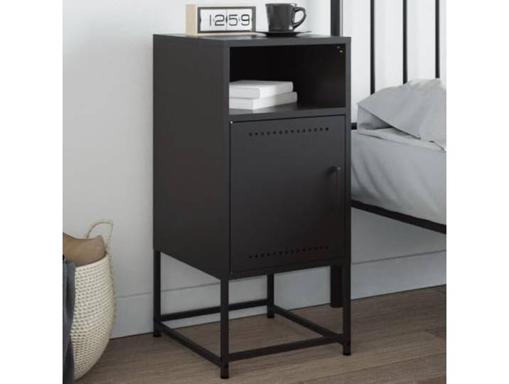 HEFZGDB Industrie-Stil Nachttisch Schwarz 36x39x78 cm Stahl Gestell mit Schublade Stauraum Stahlmöbel Beistelltisch Multifunktional