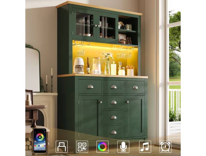 Panneau / Armoire de rangement / Armoire de cuisine / Armoire buffet 104x40x180cm style rustique 4 portes avec lampe à LED et