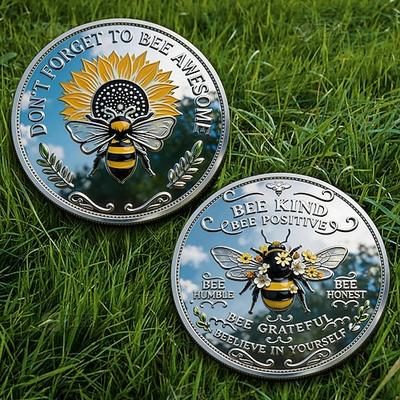 Gedenkmünze „Biene – Freundlichkeit und Positivität", gravierte Sammlermünze aus Metall mit Bienenmotiv und positiven Affirmationszitaten, dekoratives und inspirierendes Geschenk für den Schreibtisch im Homeoffice.