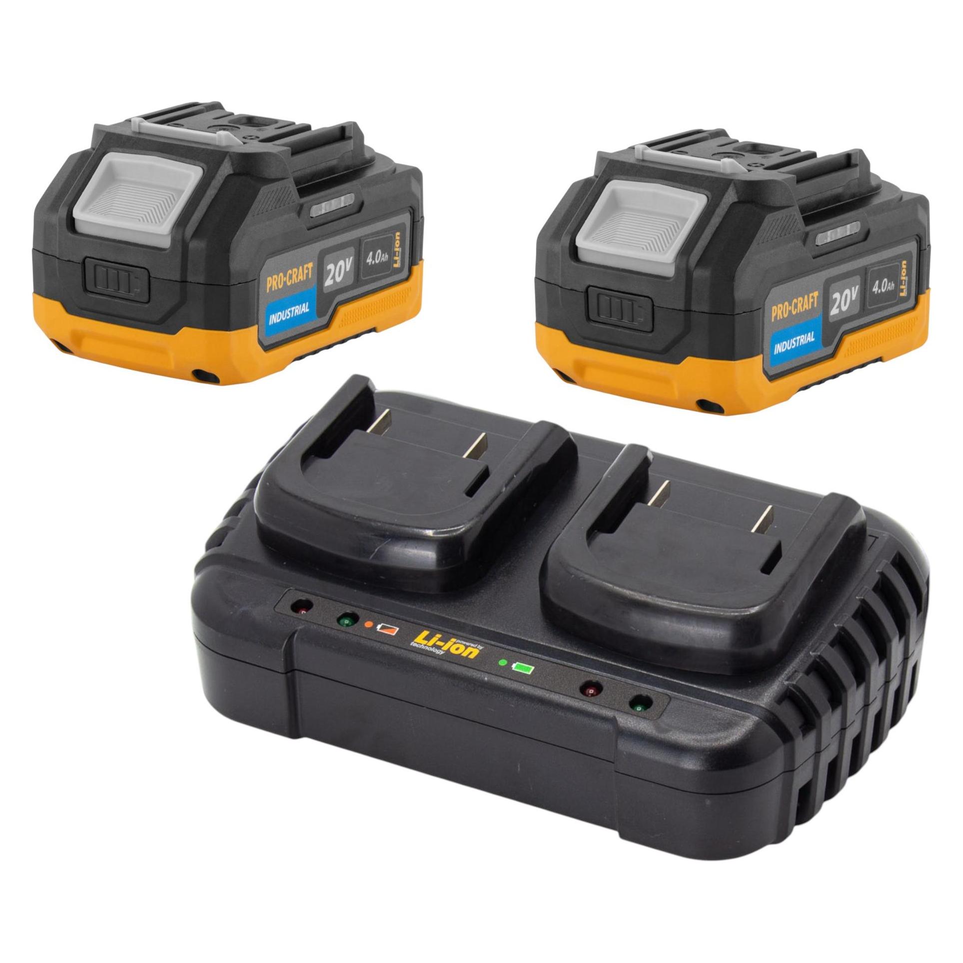 Procraft Starter Set 20 V 20/2 Doppel Ladegerät + 2x 20/4 Industrial Akku 4,0 Ah (20 V) (20/2)