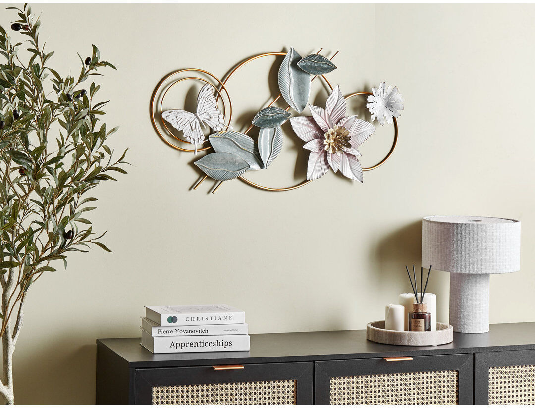 Rosdorf Park Tullahassee Iron Wall Decor Green;White;Gold;Pink 44cm H X 80cm W
