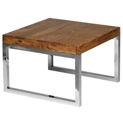 KADIMA DESIGN Beistelltisch GUNA Massiv-Holz Sheesham Wohnzimmer-Tisch Metallgestell Landhaus-Stil Couchtisch dunkelbraun