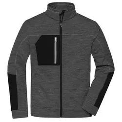 Herren Strickfleece Jacke JN1818, schwarz-melange/schwarz/silber, Größe L - melange/schwarz - L