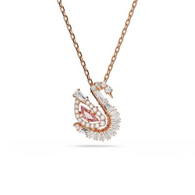 Kette mit Anhänger SWAROVSKI "Schmuck Geschenk Schwan Halskette", bunt (roségoldfarben, kristallweiß, rosa), Halsketten, Damen, Metall, mit Swarovski Kristall, Swarovski Zirkonia (synth.)