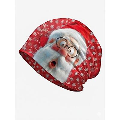 Mütze mit Weihnachtsmuster für Herren – kann als Halstuch verwendet werden, festliches Rot, mit Weihnachtsmann-Aufdruck, weich und vielseitig, geeignet für Feiertagspartys und als Winterkleidung
