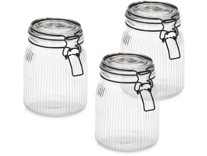 Vorratsglas ZELLER PRESENT mit Bügelverschluss, 3-tlg. , transparent (transparent, schwarz), H:15,3cm Ø:11,3cm, Glas, Metall, Lebensmittelaufbewahrungsbehälter, Vorratsglas, luftdicht, schützt vor Feuchtigkeit