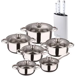 BERGNER - Cassel 12-teiliges Edelstahl-Kochgeschirrset, induktionsgeeignet, mit 3 Edelstahlmessern und Griff