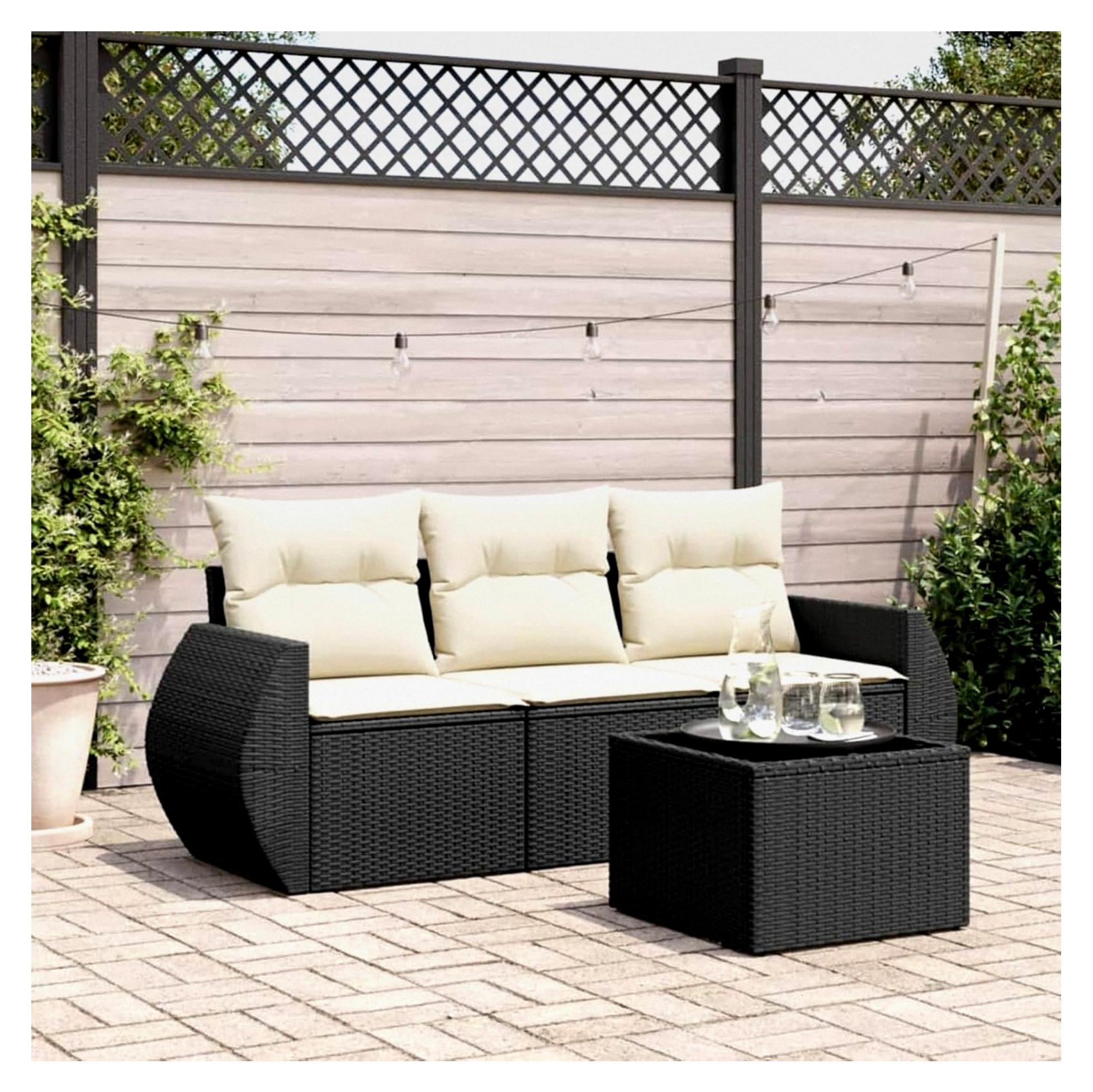 Gartenlounge mit Stauraum für Balkonmöbel, Rattan Sofa, Ecklounge, Outdoor Sitzecke