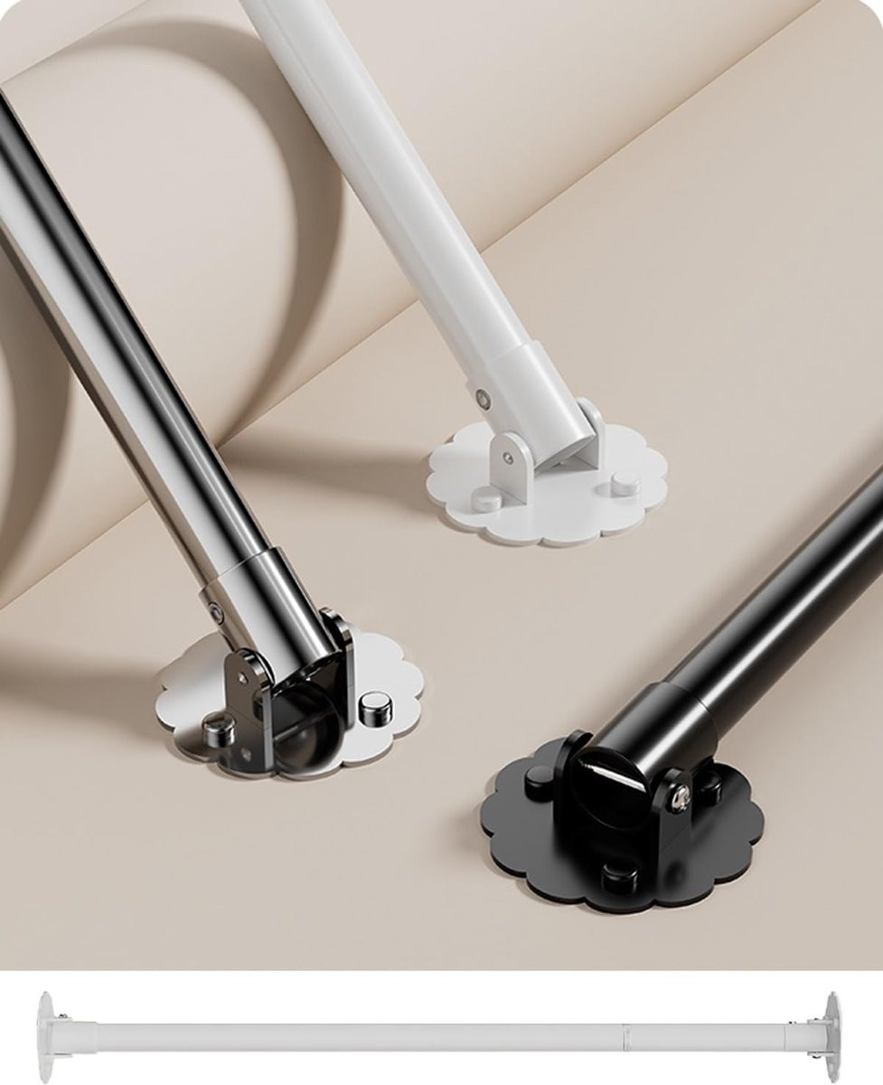 Verstelbare wandkast stangbeugel met schuine plafondsteun voor kleding, Wit, 188 - 254 cm