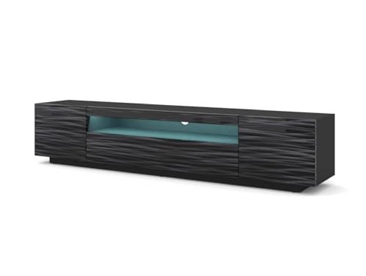 Homlando TV-Schrank Hängend oder Stehen,Universal Fernsehschrank, Lowboard hängend oder stehend, Kabelöffnung, Aura 200x37x42 cm Schwarz Sahara mit Blauer LED-Beleuchtung