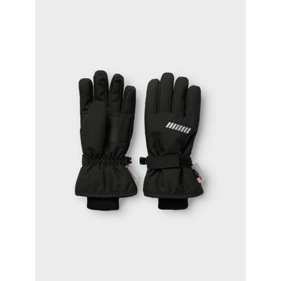 Skihandschuhe NAME IT "NKNSNOW10 GLOVES 3FO NOOS", Kinder, Gr. 5, schwarz, Strick, Kunstfaser, unifarben, Handschuhe