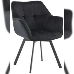 Décoshop26 - Esszimmerstuhl x1 Drehfunktion schwarzer Samtbezug schwarzes Metallgestell 10_0007205