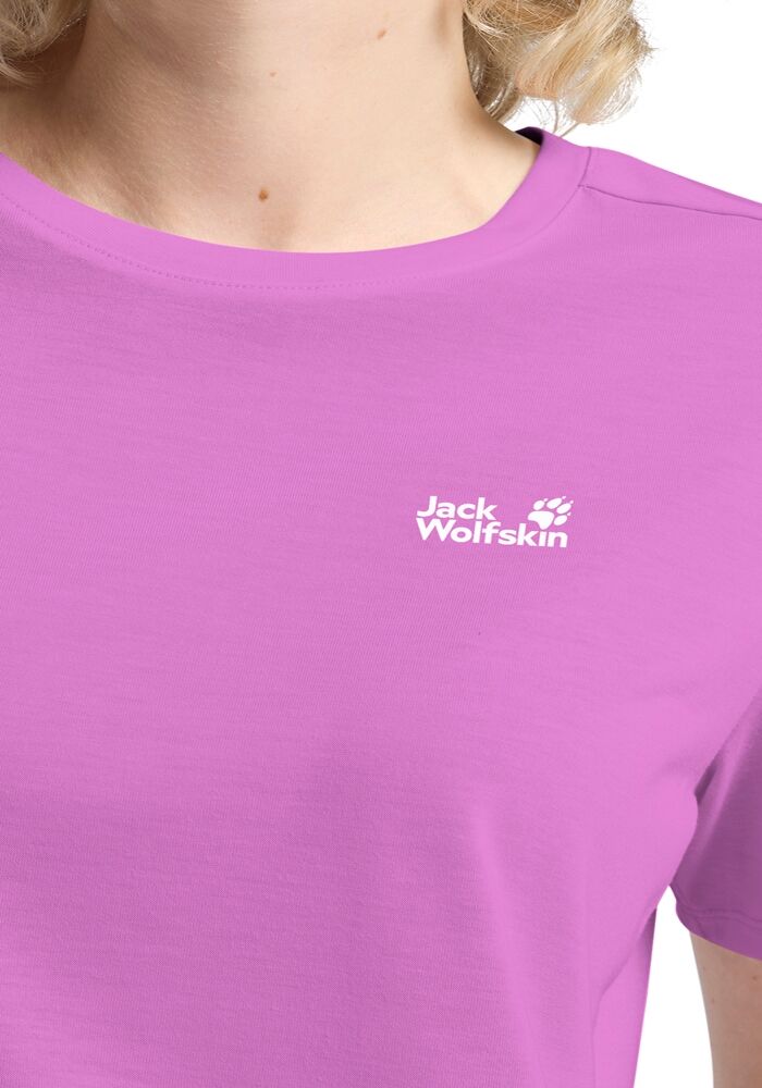 T-Shirt JACK WOLFSKIN "VONNAN S/S T W", Damen, Gr. L (42/44), lila (foxglove), Obermaterial: 100% POLYESTER, Shirts T-Shirt