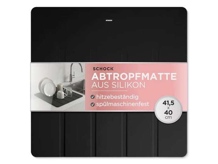 Schock® Abtropfmatte aus Silikon anthrazit I Flexible Abtropfunterlage für Küchen I Spülmaschinengeeignetes Zubehör I Lebensmittelecht und BPA-frei I rutschfest und hitzebeständig I Größe 400x415 mm