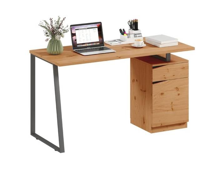 Bureau d'ordinateur - HOMCOM - rangement avec placard tiroir étagère réglable industriel - bois métal - 135x60x75cm - naturel