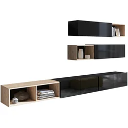 WOHNWAND Kossana 25 Modern Schwarz/Goldene Eiche 300/104/43 cm Schrankwand