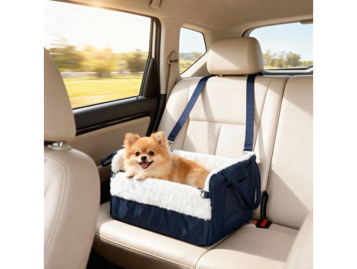 PawHut Siège Auto Chien 55x46x32cm Bleu Marine avec Ceinture
