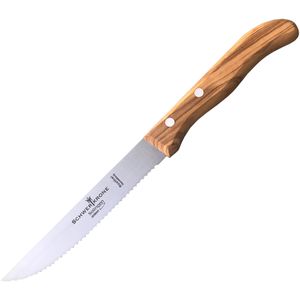 Schwertkrone Steakmesser MO60101, 12,5 cm Edelstahlklinge mit Wellenschliff, Olivenholzgriff