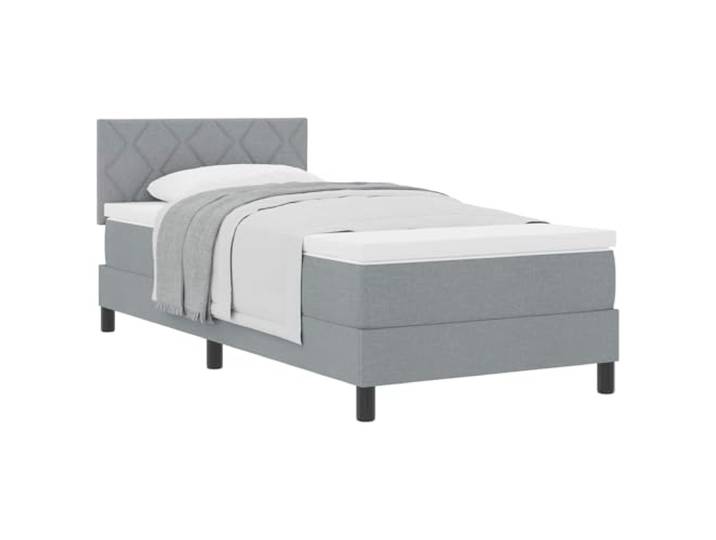 PUGYNBK Boxspringbett, hellgrau, 90 x 190 cm, Stoff Verstellbares Kopfteil, Schaumstoffmatratze und Federn, mittlere Festigkeit, Holzrahmen