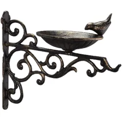 Relaxdays Vogeltränke Gusseisen, Wandmontage, wetterfest, Vintage Vogelbad Wildvögel, Gartendeko, HBT 24x28x14cm, bronze