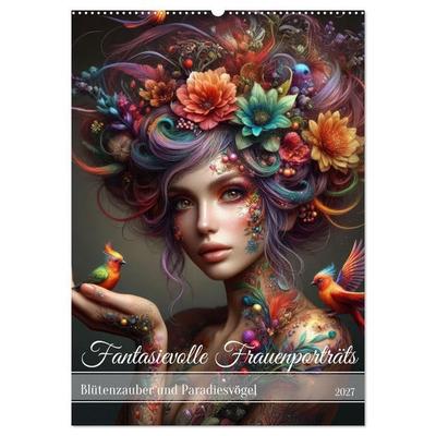 Fantasievolle Frauenporträts - Blütenzauber und Paradiesvögel (Wandkalender 2027 DIN A2 hoch), CALVENDO Monatskalender