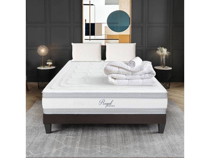 Pack Royal 5 Etoiles 160x200 cm Matelas Mousse + Sommier Bois + Accessoires