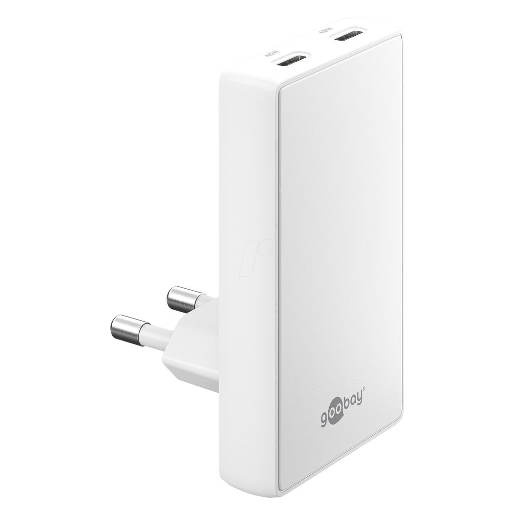 Goobay USB-C PD GaN Dual-Schnellladegerät 90° Flat 45 W weiss (45 W, 2 Ports) (75722)