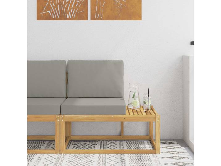 vidaXL Outdoor End Sofa Massivholz Akazie Whitewash und Hellgrau