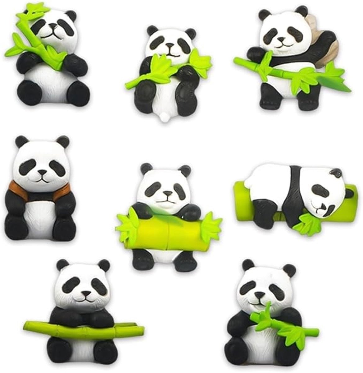 8 Schattige Panda Minifiguren voor Decoratie van je Auto, Huis of Kantoor