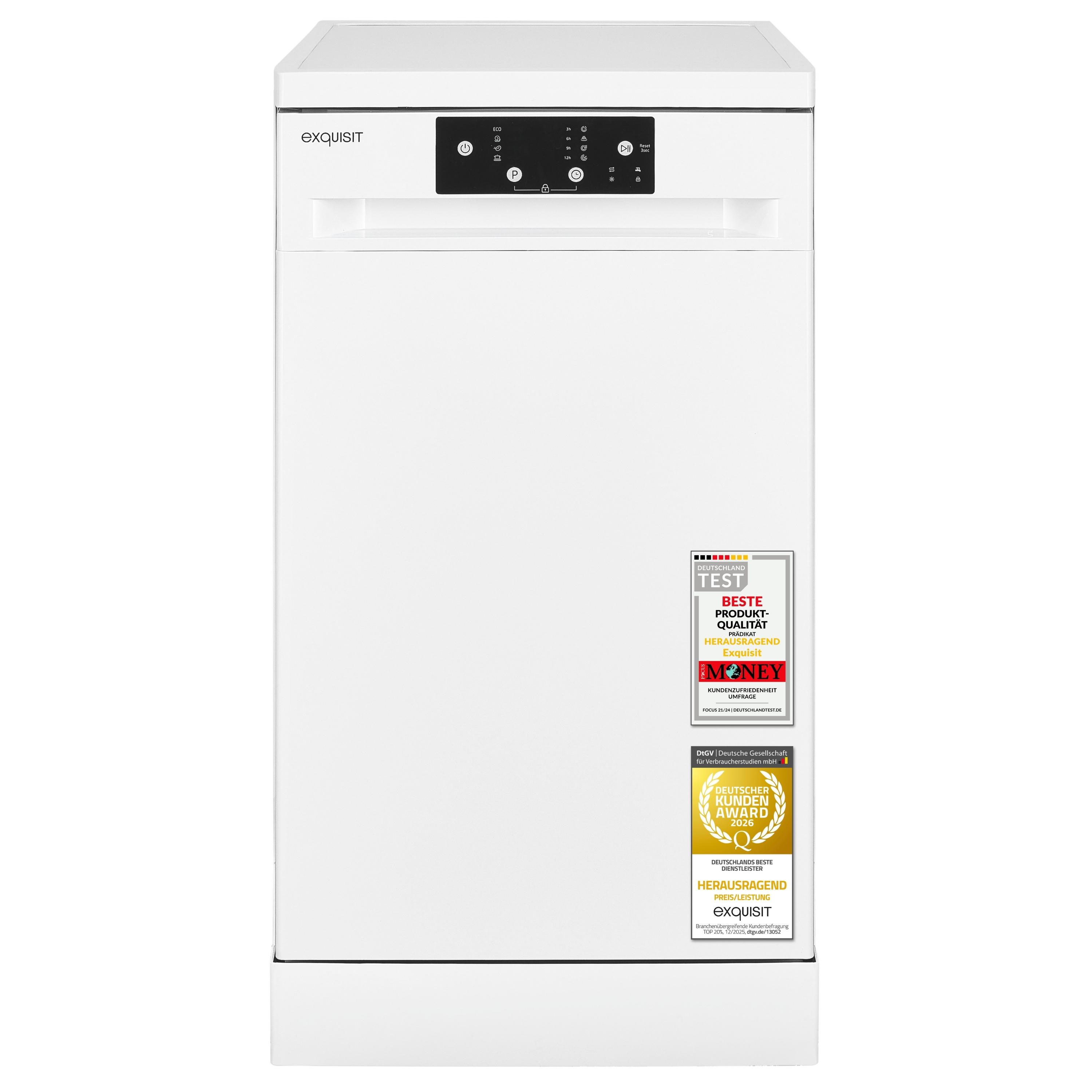 Exquisit Geschirrspüler GSP9109-450D, 9 Maßgedecke, 4 Programme | Eco 10 L, Startzeitvorwahl, LED-Anzeige, Aquastop